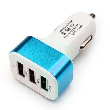 3 Port Universal USB Car-charger – Blue
