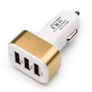 3 Port Universal USB Car-charger – Gold