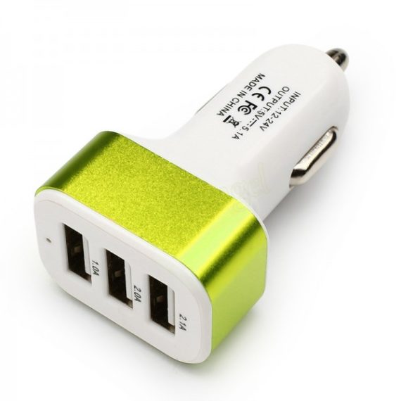 3 Port Universal USB Car-charger - Green