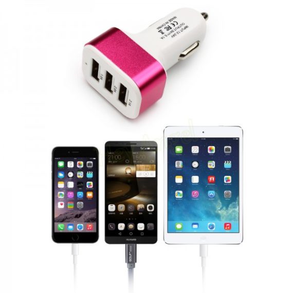 3 Port Universal USB Car-charger - Red