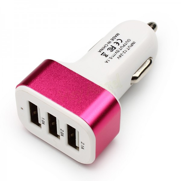 3 Port Universal USB Car-charger - Red