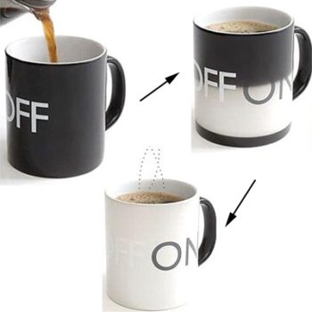 Funky Heat Sensitive Color Changing ON/ OFF Switch High-Grade Porcelain Fashion Coffee Mug/ Cup(Black)